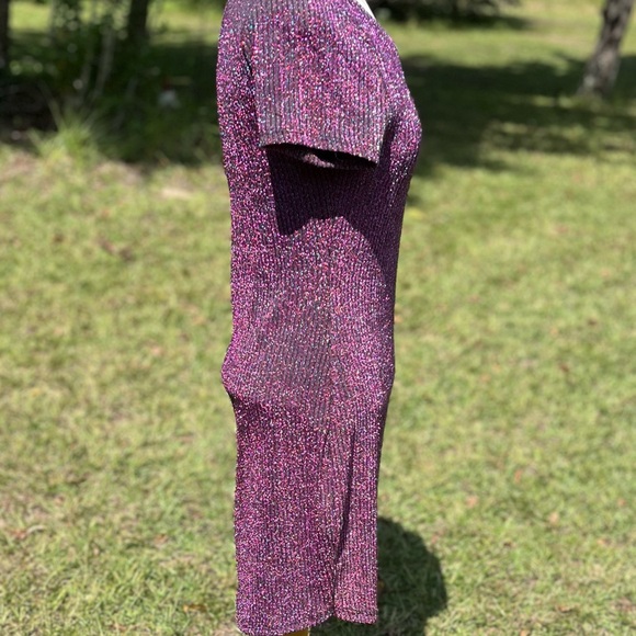 Coolcat Women Purple Shimmer Knee Length Short Sleeve Dress Size Medium - Picture 4 of 7